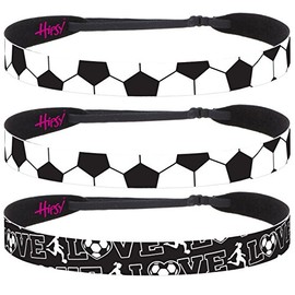Hipsy Women's Adjustable NO SLIP I Love Soccer Headbands (Black & Black 3pk)
