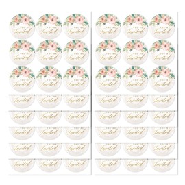 Mobiusea Creation Pink Floral Wedding Invitation Stickers | 1.4 inch | Gold Foil | 108pcs Waterproof Wedding Envelope Stickers for Wedding, Bridal Shower, Birthday, Baby Shower and Party