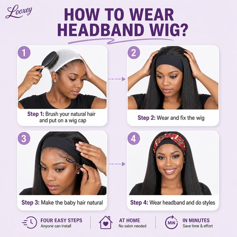 Layered Headband Wig Long Straight Headband Wigs for Black Women