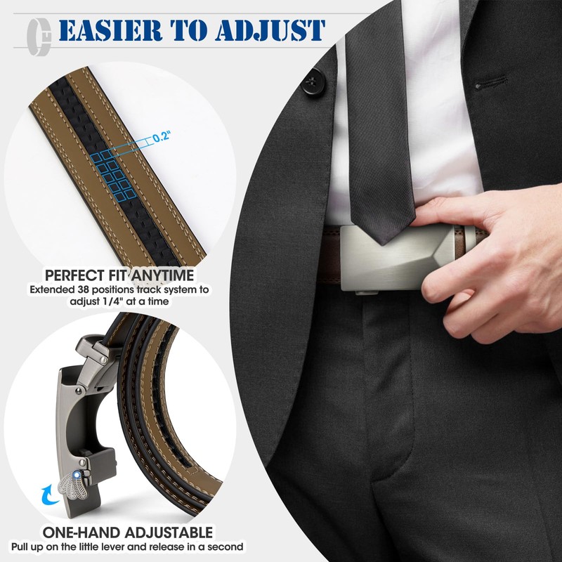 IGOLUMON Men's 2 Piece Leather Belt, Men's Automatic Belt with