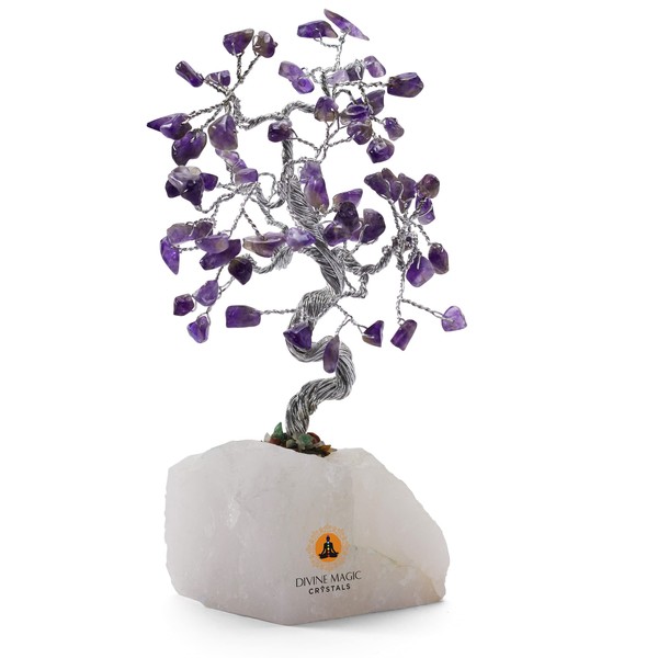 DIVINE MAGIC Amethyst Crystal Tree of Life Meditation Gifts | Healing Crystal Good Luck Bonsai Tree Purple Housewarming Gift Spiritual Items