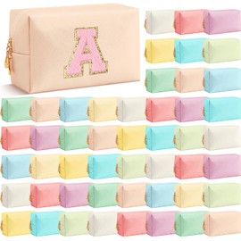 Cunno 50 Pcs Makeup Bag Bulk PU Leather DIY Cosmetic Plain Preppy Makeup Pouch Portable Waterproof Toiletry Bags for Women Travel Pencil Case Cosmetic Organizer (Multicolor)