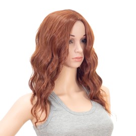 SWACC 15 Inch Short Curly Wavy Hair Wig Medium Length Synthetic Colorful Cosplay Daily Party Wig for Women and Kids with Wig Cap (Dark Copper Red)