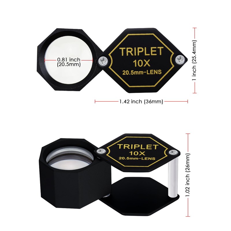 10x Magnifier Jewelry Loupe 20.5mm Triplet Lens Optical Glass Pocket