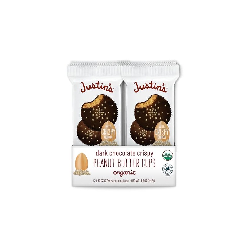 Justins's Organic Crispy Dark Chocolate Peanut Butter Cups, Rainforest Alliance