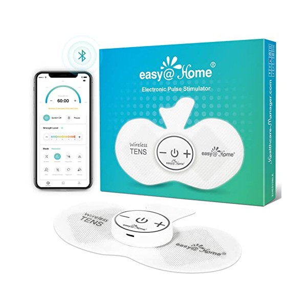 Wireless TENS Unit Muscle Stimulator: Easy@Home Back Pain Relief Leg Tens Machine Massager APP Controlled | Powered by MyPainOff App iOS & Android App | Electronic Pain Therapy Management EHE015BLE