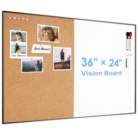 ARCOBIS Cork Board White Board Combo, 36 x 24 Inch Bulletin Board, Magnetic Dry Erase Board & Corkboard for Wall, Vision Board for Home, Office, School, Black Frame
