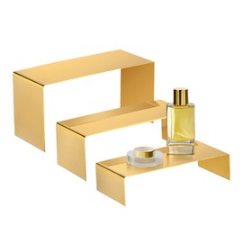 SUIKIHUM 1 Pack - Stainless Steel Purse Display Stand, 120/80/50mm Metal Shoe Rack Riser Appropriate for Home Retail Store, Gold