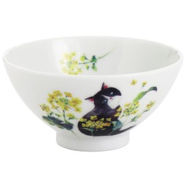 Ceramic Indigo Hidamari Cat Rice Bowl, Blossom Size: Approx. φ4.5 inches (11.5 cm), H6, 23207
