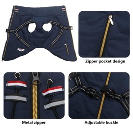 Ctomche Waterproof Windproof Dog Coat Cold Weather Fleece Vest Soft and Warm,Dog Jacket Coat Sweater with Zipper Closure and Leash Ring.fit for Small Medium Dogs Navy-S