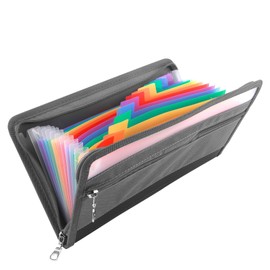 Expanding File A5, Receipt Coupon Organiser with 13 Compartments, Folder Organiser 28 x 15 cm, with Front Pocket and Colourful Labels
