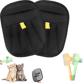 WZBBJuser Pack of 4 Pet Hair Remover Gloves, Cat Hair Remover, with 2 Cat Brushes, Fur Magnetic Glove, Double-Sided, Anti-Static Function, Reusable for Hair Removal and Grooming