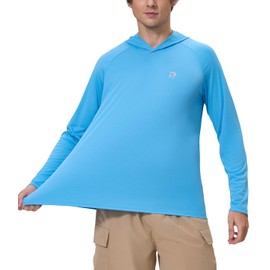 Roxdme Mens UPF 50+ Fishing Shirts Long Sleeve UV Sun Protection Hoodie Rash Guard Hiking Running Swimming, No Thumb Hole-blue, X-Large