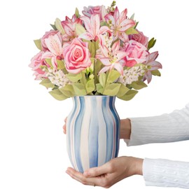 CENTRAL 23 Paper Flower Bouquet Birthday Cards For Women Her Wife Mom - 14x9 inch 3D Pop Up Cards Lily And Rose - Fresh Cut Paper Flowers Greeting Cards And Envelopes - Mother's Day Anniversary