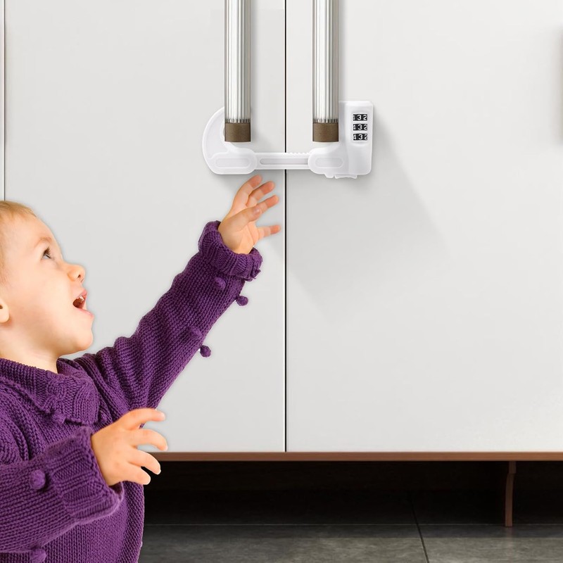 4 Pack U-Shaped Cabinet Locks with Combination Baby Proofing Cabinet