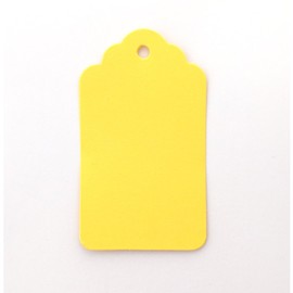 LWR CRAFTS 100 Hang Tags Scalloped Top Rectangle with Jute Twines 100ft (2 3/4" x 1 9/16", Yellow)