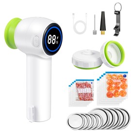 Electric Mason Jar Vacuum Sealer Digital Display Handheld Food Vacuum Sealer Machine with 10 Seal Bags & 10 Mason Jar Cover for Food Storage and Fermentation, Kitchen Tools