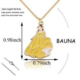 BAUNA Beauty Beast Princess Necklace Belle Princess Themed Jewelry Gift For Fans Gifts Beauty Cartoon Gifts (Belle NecklaceCA)