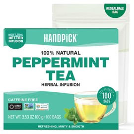 HANDPICK, Peppermint Tea, Eco-Conscious Tea Bags - 100 Count | Caffeine Free, Non-GMO | Minty, Fresh & Cool flavor | Direct From Source