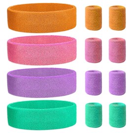 mizikuu Sweatband, 12 Piece Set, Neon Headband, Bracelet, Absorbent Sports Sweatband, Terry Towelling Sweatband, Colourful Wrist for Football, Basketball, Running, Cycling, Decoration