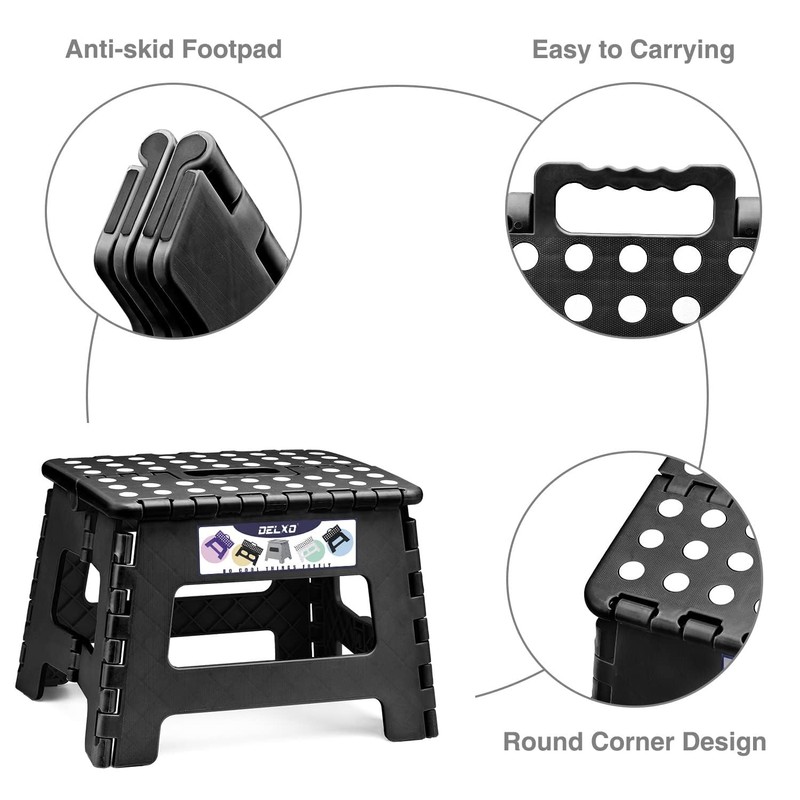 Delxo 9 Inch Folding Step Stool, Black Step Stools for
