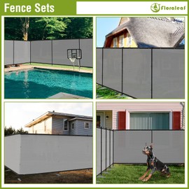 FLORALEAF Outdoor Privacy Fence with Iron Poles Rails Dog Fence 6'x24' for Garden Patio Backyard Yard Temporary Safety Barrier Chicken Metal Fence with Spikes, Light Gray