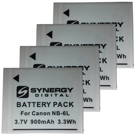 Synergy Digital Digital Camera Batteries, Compatible with Maximal Power DB CAN NB-6L Digital Camera Batteries (li-ion, 3.7V, 900 mAh), Set of 4