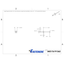 Fastenere Large Flange Pop Rivets - 1/8" x 3/8" (50 pcs) Heavy Duty, Open-End, Aluminum Corrosion-Resistant, High Tensile & Shear Strength, 4-6 Gap .313" - .375"