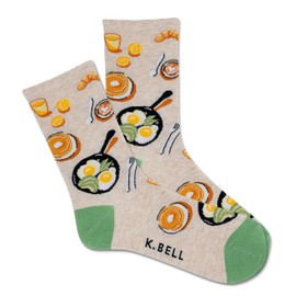 K. Bell Women's Breakfast In Bed Crew Socks 1 Pair, Oatmeal Heather, Women's 9-11