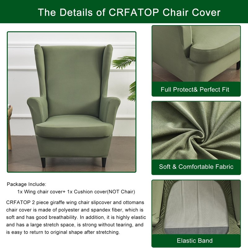 CRFATOP Polyester Wing Chair Covers 2 Piece Stretch Wingback Chair