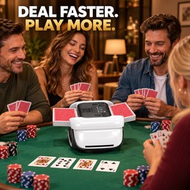 Automatic Card Shuffler and Dealer, 2400mAh Rechargeable 360° Poker Machine with OLED Display