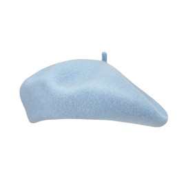 Gllutt Winter Beret Hat for Women Thicken Warm 90% Wool Classic French Style Solid Color Costume (Sky Blue)