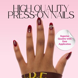 Keep It Classy Press-On Nails Kit by Monyetta Shaw || Red Wine Stone, Oval || Reusable, Vegan, Non-Toxic, Easy Application || One 24 Nail Kit
