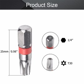Utoolmart 25mm Long 1/4 inches Hex Shank T30 Magnetic Torx Security Screwdriver Bits S2 High Alloy Steel 4Pcs
