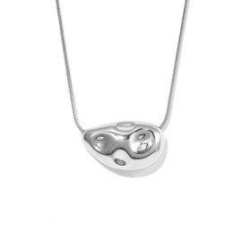 Agriajun Silver Irregular Textured Oval Pendant Necklace for Women, Trendy Hollow Stainless Steel Snake Chain Necklaces Prom Fashion Jewelry Gift