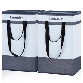 FairyHaus Laundry Basket 78L, 2Pack Laundry Hamper with Easy Carry Handles, Collapsible Laundry Baskets Hampers for Bathroom Clothes Storage Black