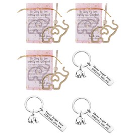 GTYHH Pack of 3 wooden elephant decorations and 3 elephant key rings, with 3 pink packaging bags, friendship pendants, creative and cute pendants
