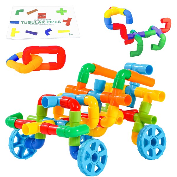 Pipe Building Toys, Early Learning Educational Tubular Pipes, Kids Building Blocks, STEM Toys for 3 Year Old + Boys and Girls, 72 Pcs Stim Toy Set