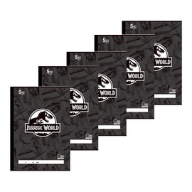 Showa Notebook, Jurassic World Study Book, Square Ruled, 0.2 inch (5 mm) Square Ruled (+ Letter Leader), B5 Size, Pack of 5, Black 603527002*5