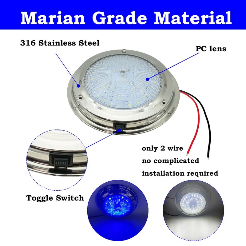 SMIXCTEK Marine Boat Dome Light, Dual Color 5.5" 12V LED