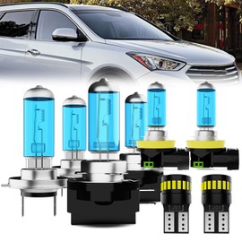 LECCIBUB Headlight Bulbs License Plate Lights Fit For Hyundai Santa Fe 2013-2016, H7 High Beam + H11B Low Beam + H11 Fog Lights Halogen Bulb + License Plate Lights, Pack of 8