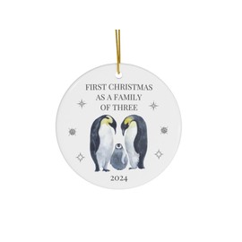First Christmas as a Family - Tree Decoration Ornament Bauble Growing Family Keepsake – New Baby Gift – Family Christmas Décor – Ceramic Holiday Ornament (2024, Family of Three)