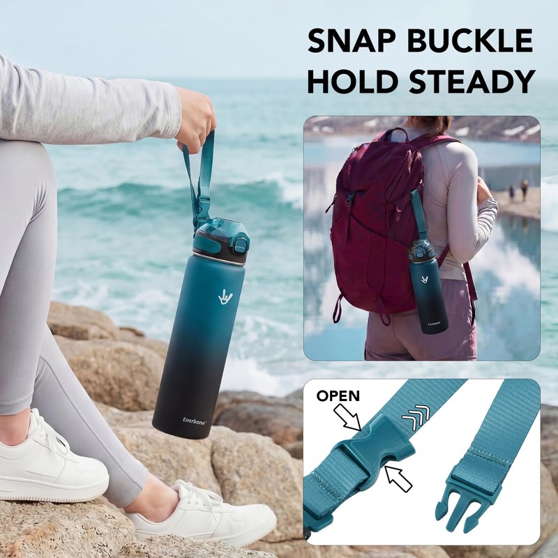 32 oz Insulated Water Bottle, 32oz 2 Lids (with Straw/No