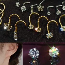 Carperton Gold Nose Rings Studs Bone Nose Studs for Women 20g Nose Piercing Nostril Jewelry