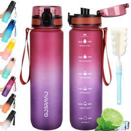 Gobravio Water Bottle 1L BPA Free Sports Drink Bottle Dishwasher Safe Canteen Bottle Leakproof Motivational Water Bottle with Time Markings