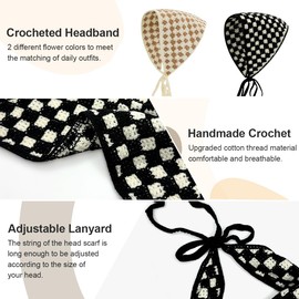 ZURLEFY Plaid Black Hair Scarf Bandanas for Women, Khaki Bandana Headband for Womens Headbands Mesh Hair Scarves Lightweight Head Scarf Hair Accessories (59H-04)