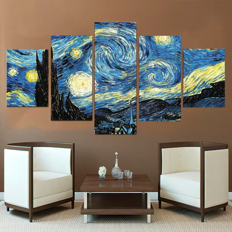 Cuadro 5 Piezas La Noche Estrellada Van Gogh Arte 150x80cm