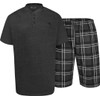 Kam Mens Grandad Tee & Checked Short Lounge Set -