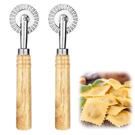 Thinp Set of 2 dough wheel, dough cutter, roller, wavy cutting wheel, pasta cutter wheel, pastry cutter wheel, ravioli crimper cutter wheel, stainless steel pasta cutter wheel with wooden handle, for