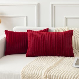 Kevin Textile Pack of 2, Corduroy Soft Decorative Square Throw Pillow Cover Cushion Covers, Home Decor for Sofa Couch Bed Chair 12x20 Inch/30x50 cm (Burgundy)
